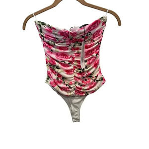 NWT Zara Pink Floral Strapless One Piece Bodysuit Size Small